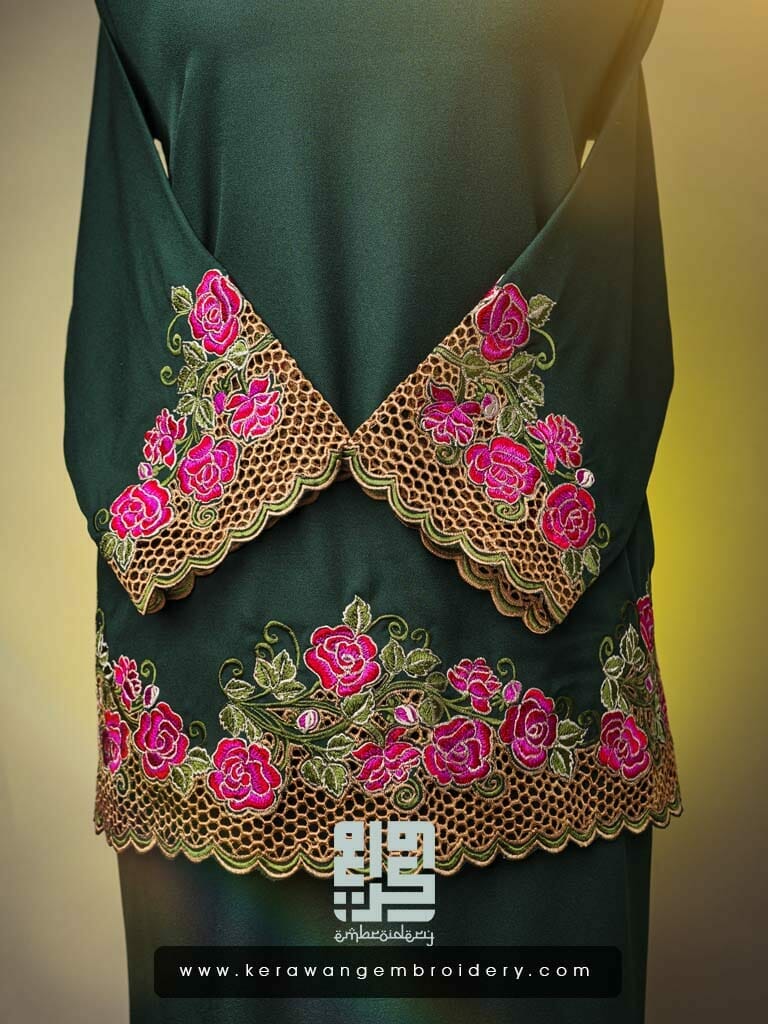 Kurung Moden Pendek Sulam Kerawang - Butik Kerawang Embroidery