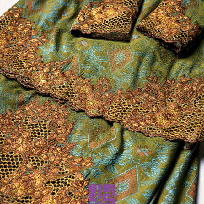 Baju Songket Pengantin Sulam Goyang Kerawang Motif Bunga Sakura