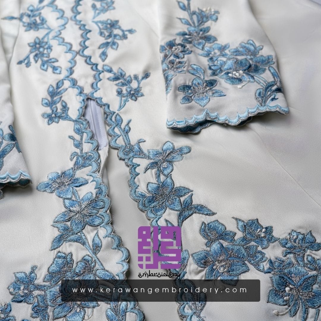 Baju Nikah Kurung Moden Kebaya Princess Cut Corak Sulam Orkid