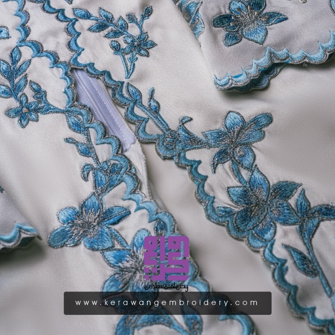 Baju Nikah Kurung Moden Kebaya Princess Cut Corak Sulam Orkid