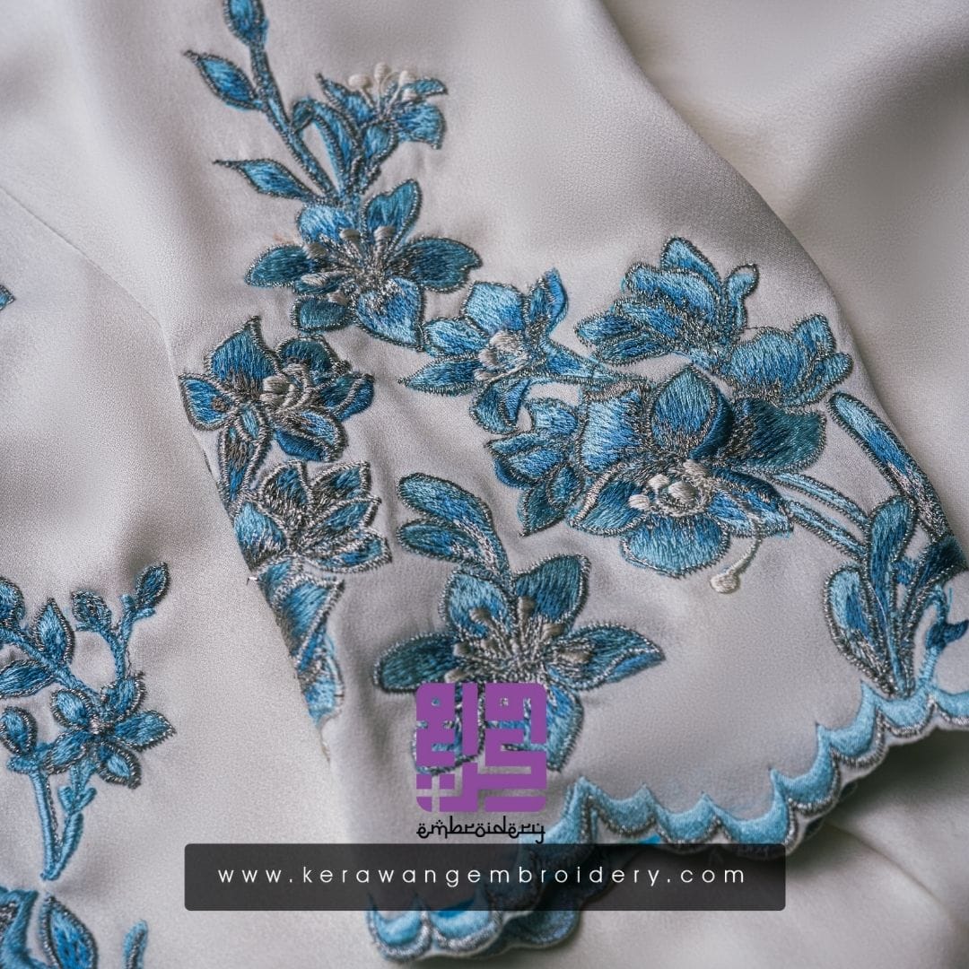 Baju Nikah Kurung Moden Kebaya Princess Cut Corak Sulam Orkid