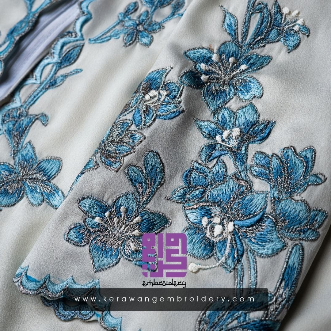 Baju Nikah Kurung Moden Kebaya Princess Cut Corak Sulam Orkid