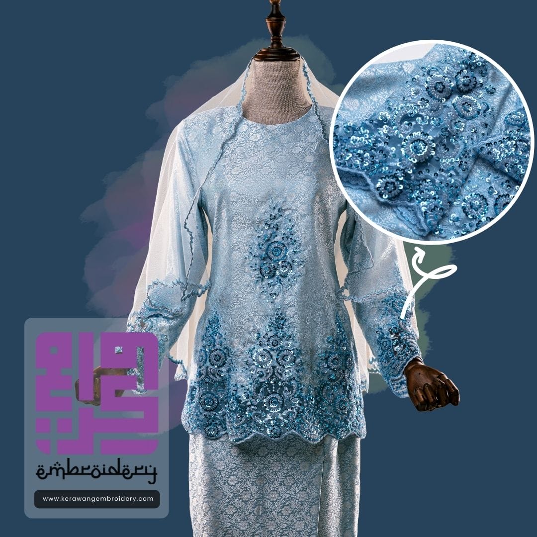 Baju Pengantin Kurung Kedah Sulam Lace Corak Daisy