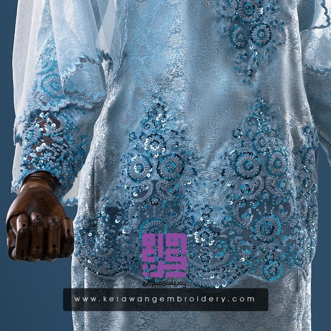 Baju Pengantin Kurung Kedah Sulam Lace Corak Daisy