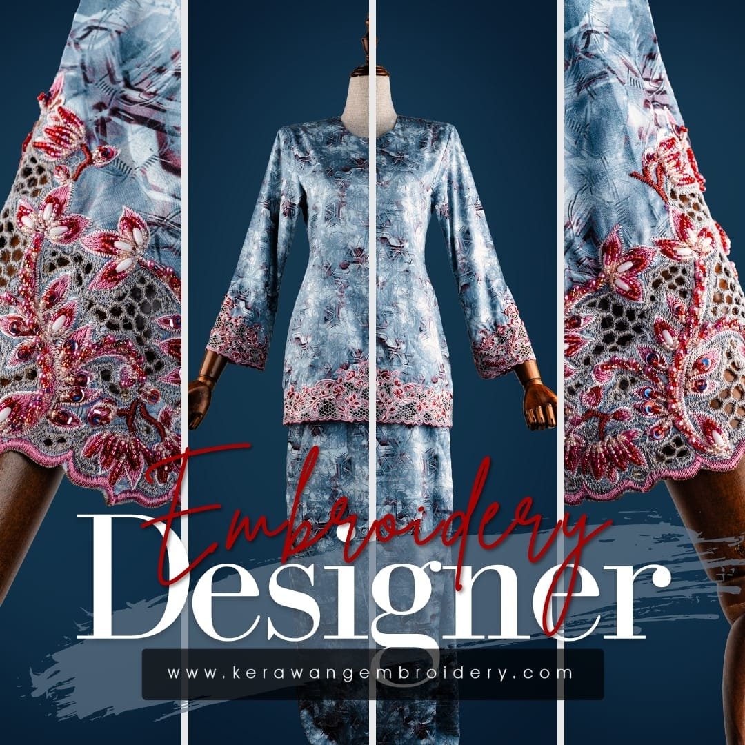 Baju Sulam Kurung Kedah Moden Motif Bunga Senduduk 01