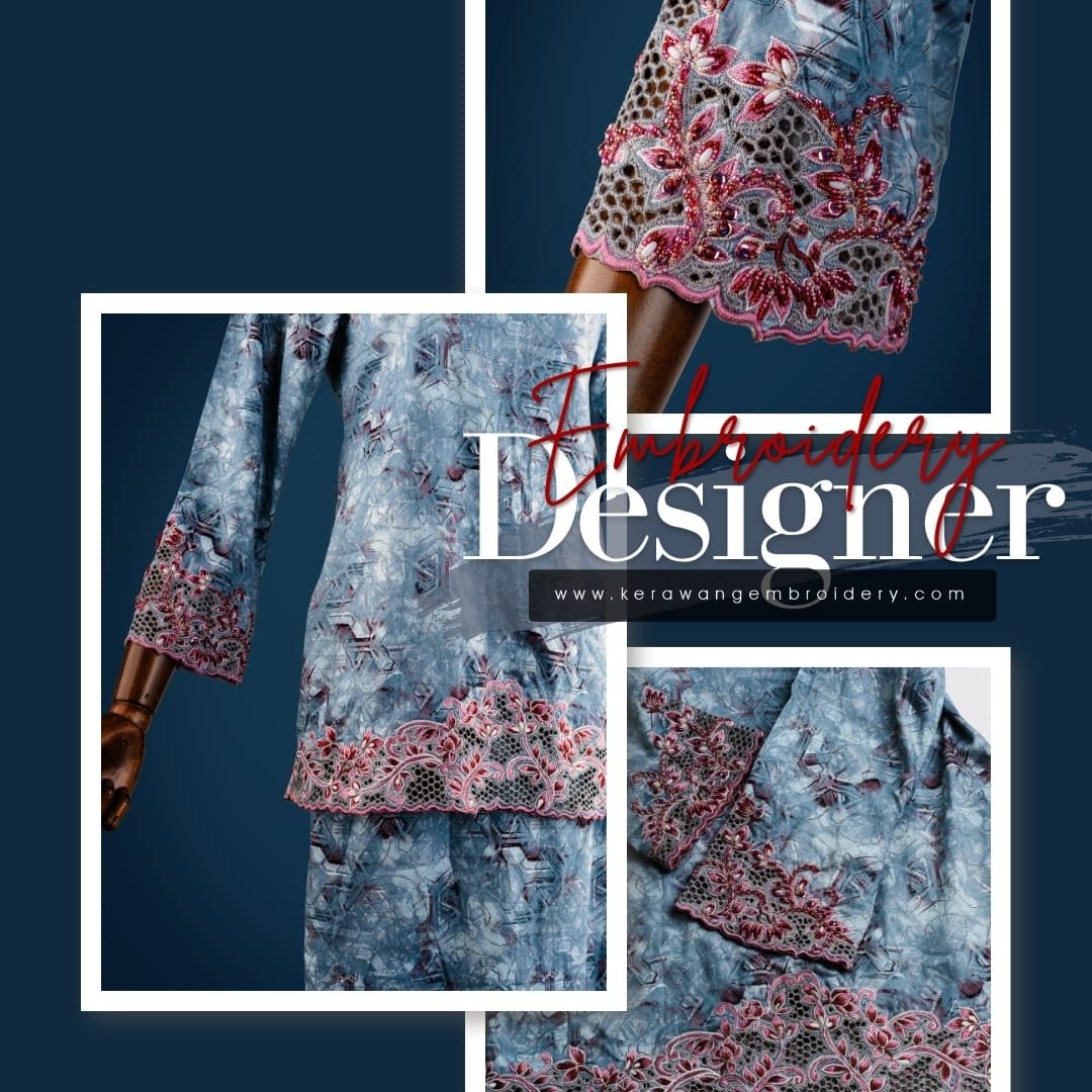 Baju Sulam Kurung Kedah Moden Motif Bunga Senduduk 02