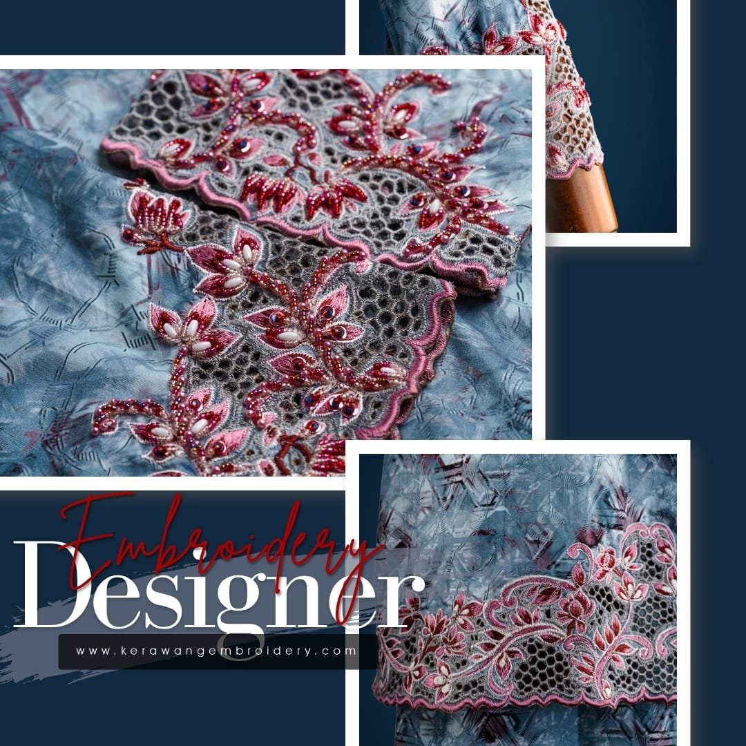 Baju Sulam Kurung Kedah Moden Motif Bunga Senduduk 03