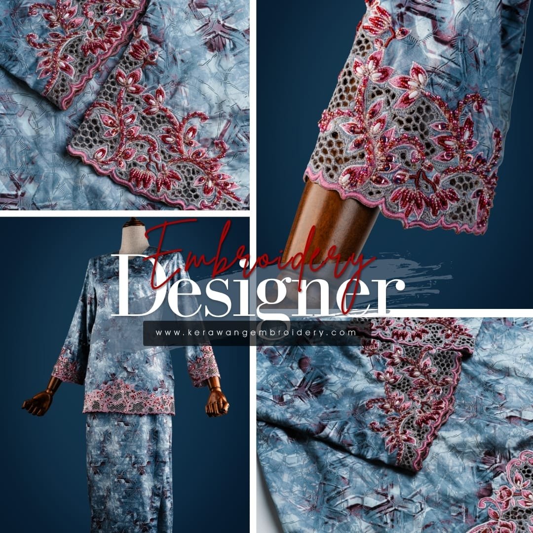 Baju Sulam Kurung Kedah Moden Motif Bunga Senduduk 04