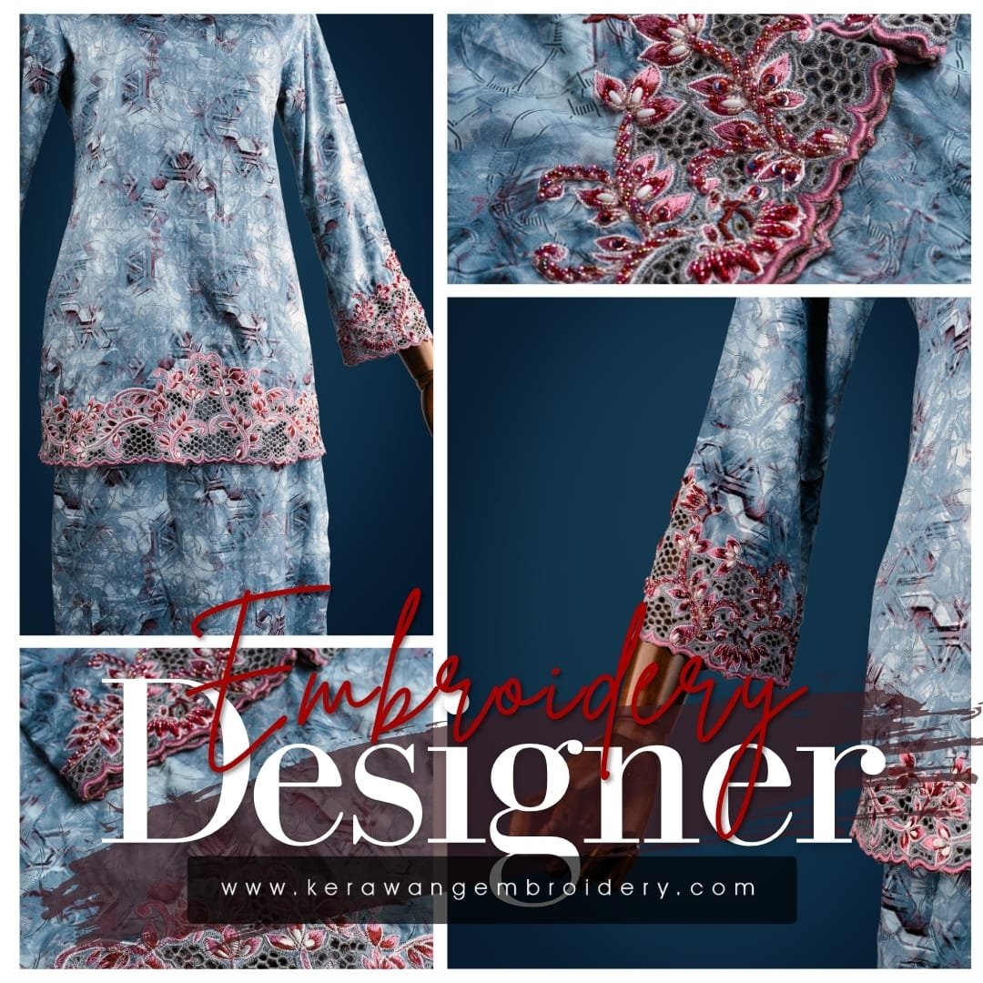 Baju Sulam Kurung Kedah Moden Motif Bunga Senduduk 05