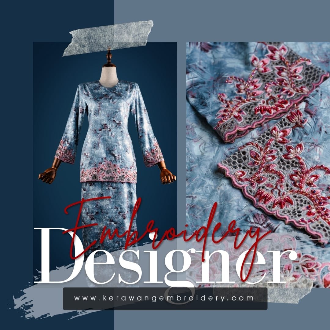 Baju Sulam Kurung Kedah Moden Motif Bunga Senduduk 06