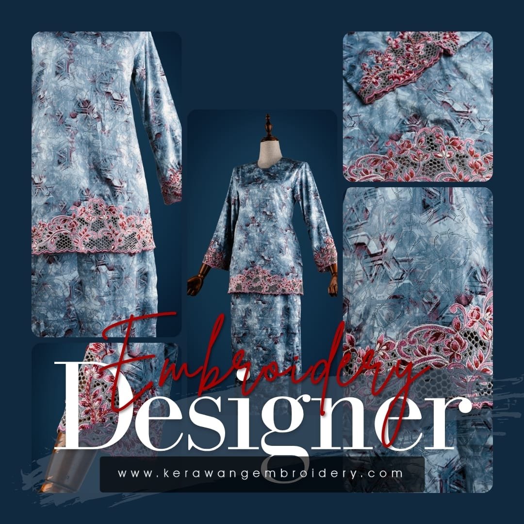 Baju Sulam Kurung Kedah Moden Motif Bunga Senduduk 08