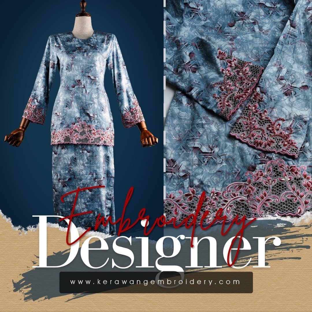 Baju Sulam Kurung Kedah Moden Motif Bunga Senduduk 09