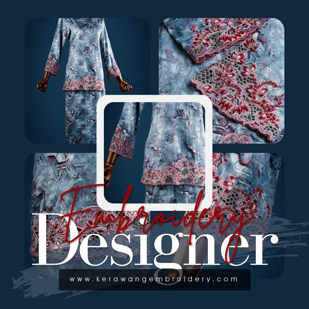 Baju Sulam Kurung Kedah Moden Motif Bunga Senduduk 11