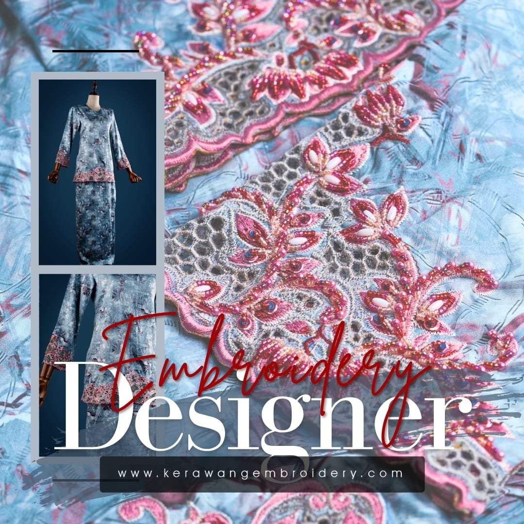 Baju Sulam Kurung Kedah Moden Motif Bunga Senduduk 12