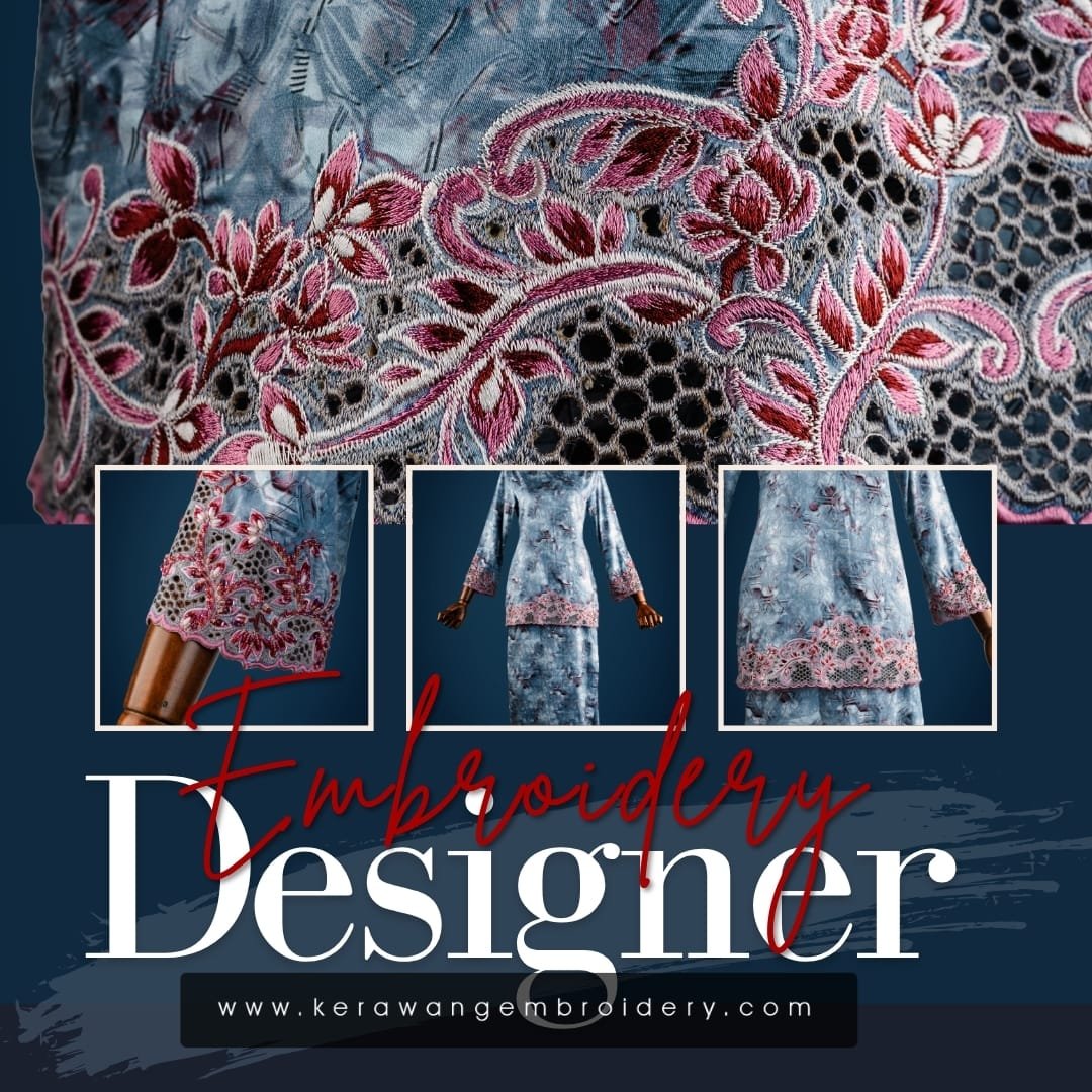 Baju Sulam Kurung Kedah Moden Motif Bunga Senduduk 13