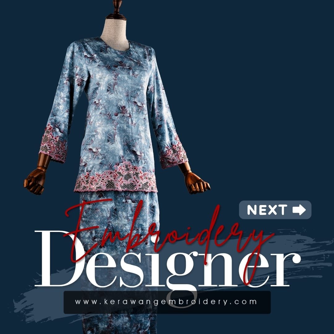 Baju Sulam Kurung Kedah Moden Motif Bunga Senduduk 15