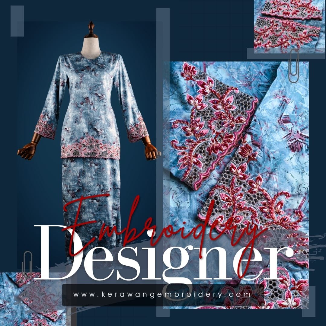 Baju Sulam Kurung Kedah Moden Motif Bunga Senduduk 16