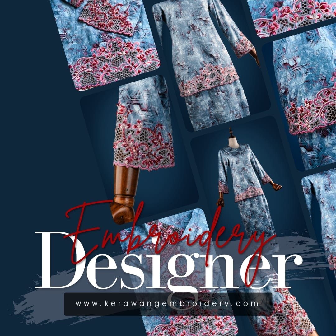 Baju Sulam Kurung Kedah Moden Motif Bunga Senduduk 17