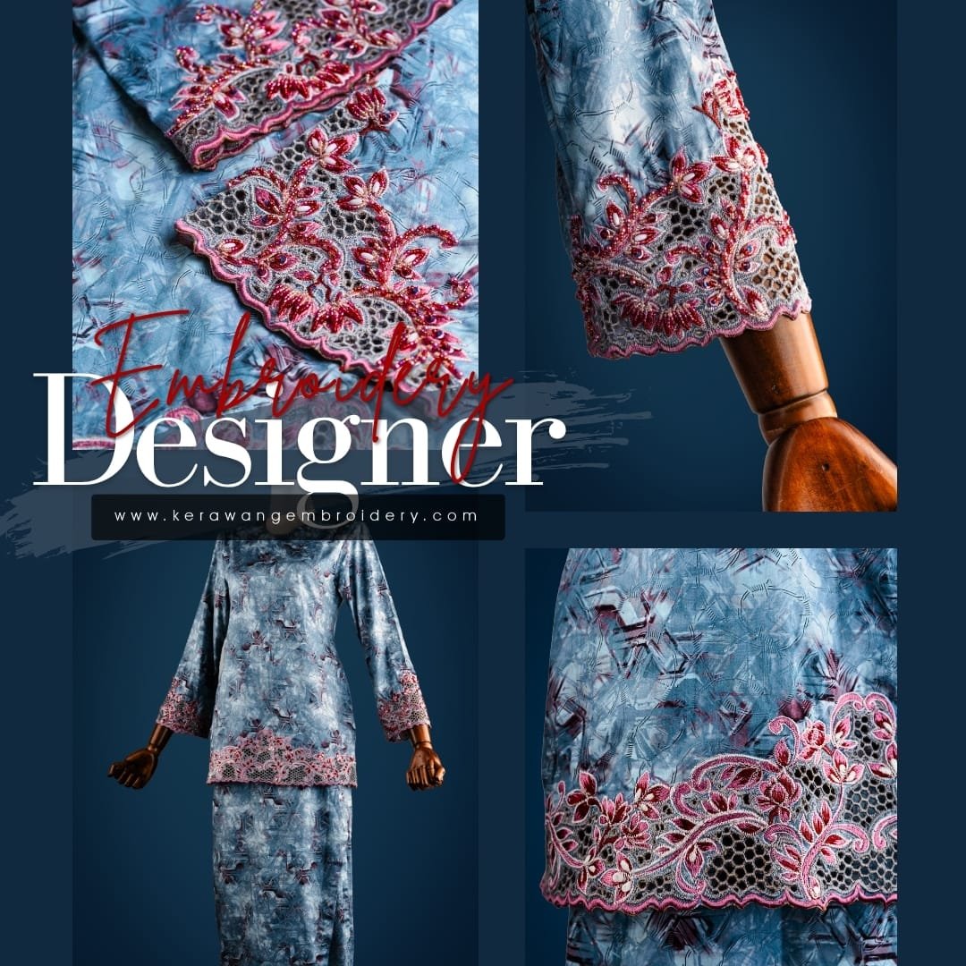 Baju Sulam Kurung Kedah Moden Motif Bunga Senduduk 18