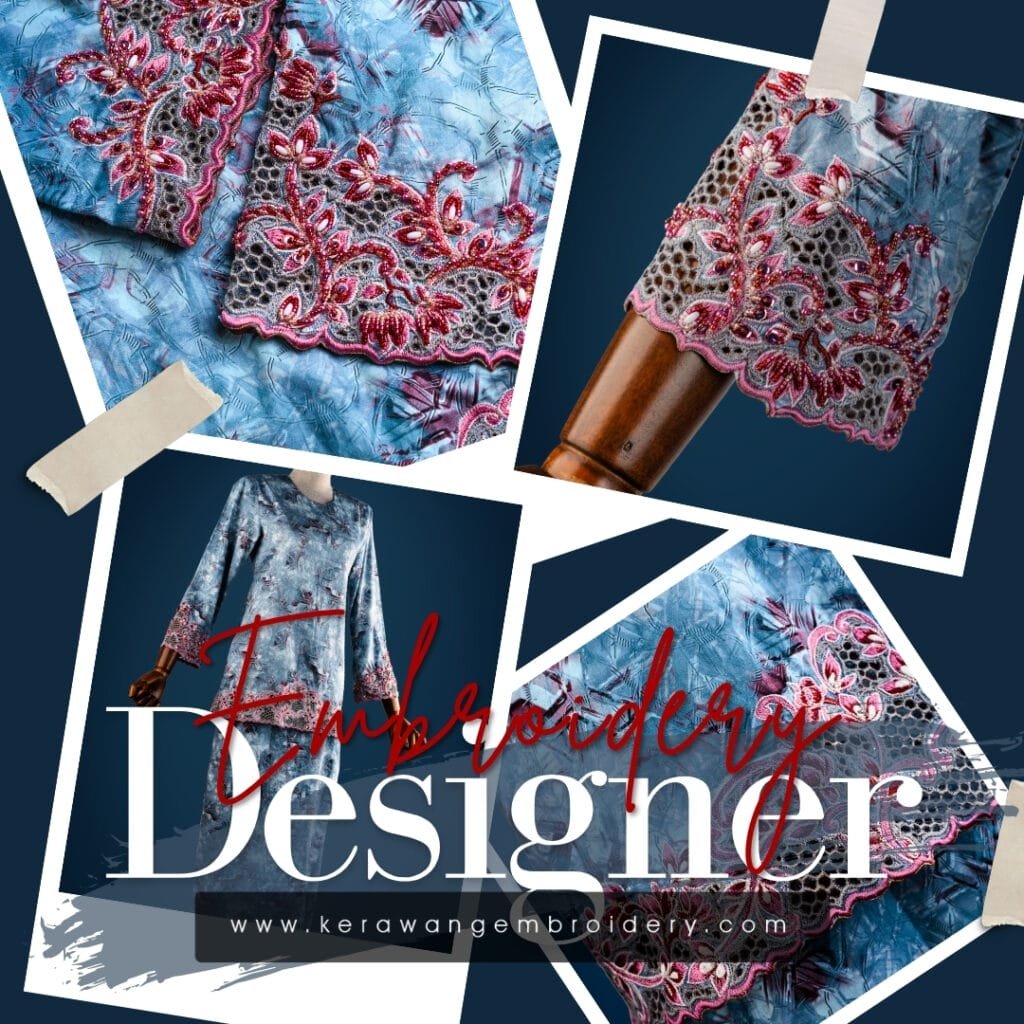 Baju Sulam Kurung Kedah Moden Motif Bunga Senduduk 19