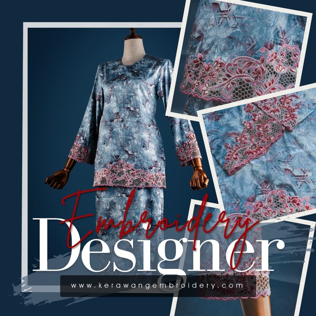 Baju Sulam Kurung Kedah Moden Motif Bunga Senduduk 20