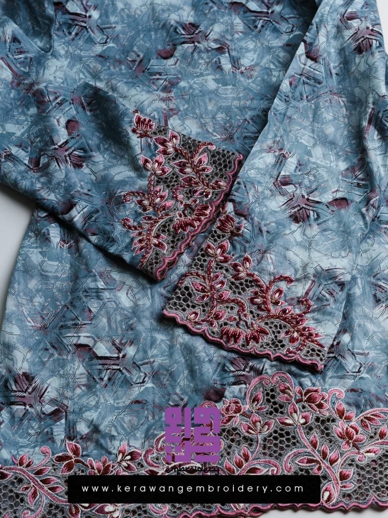 Tempahan Sulam Kurung Kedah Moden Motif Bunga Senduduk