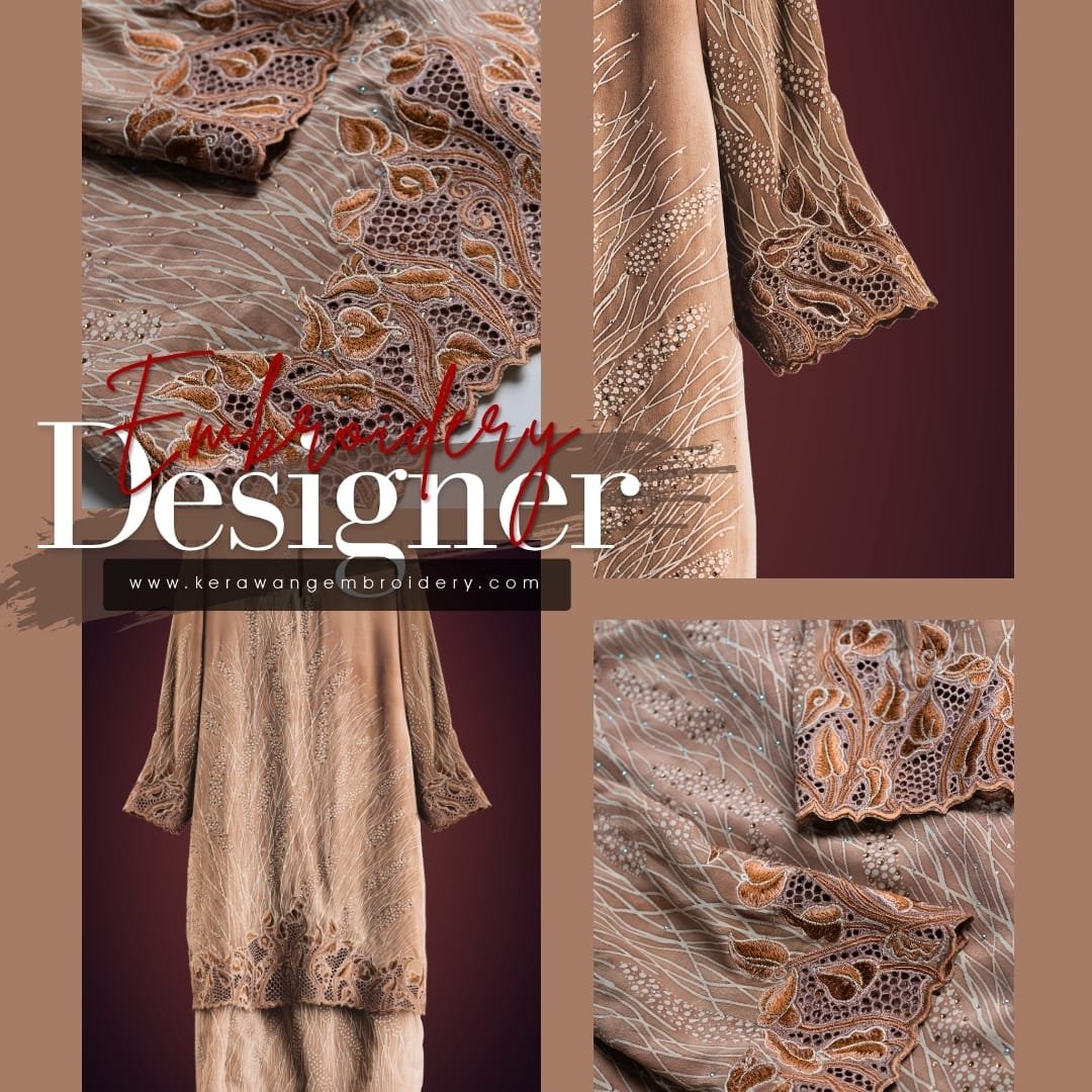 Pesona Baju Kurung Moden Bersulam Bunga Lily Dengan Kerawang Lebah