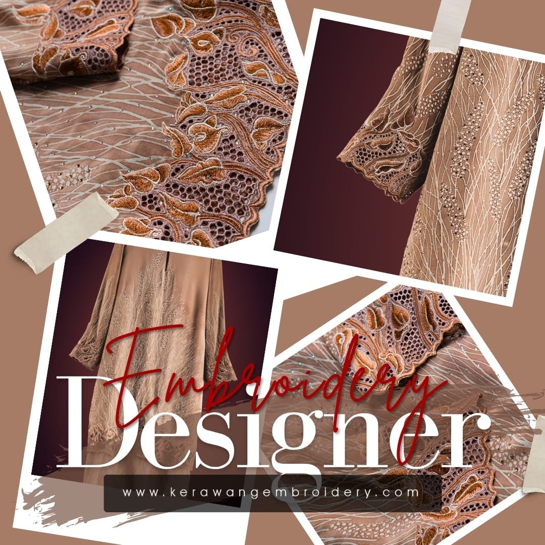 Pesona Baju Kurung Moden Bersulam Bunga Lily Dengan Kerawang Lebah