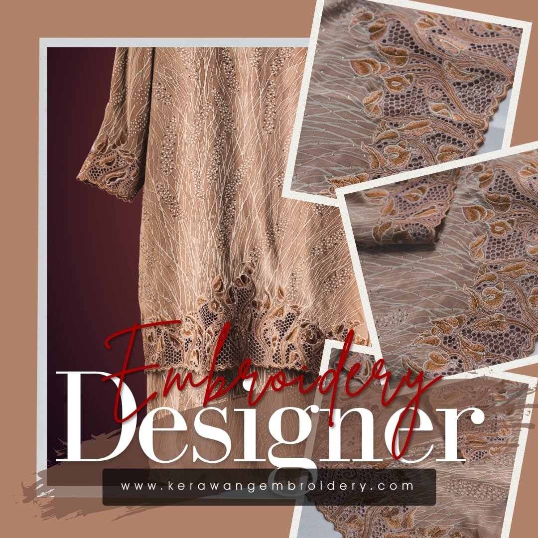 Pesona Baju Kurung Moden Bersulam Bunga Lily Dengan Kerawang Lebah