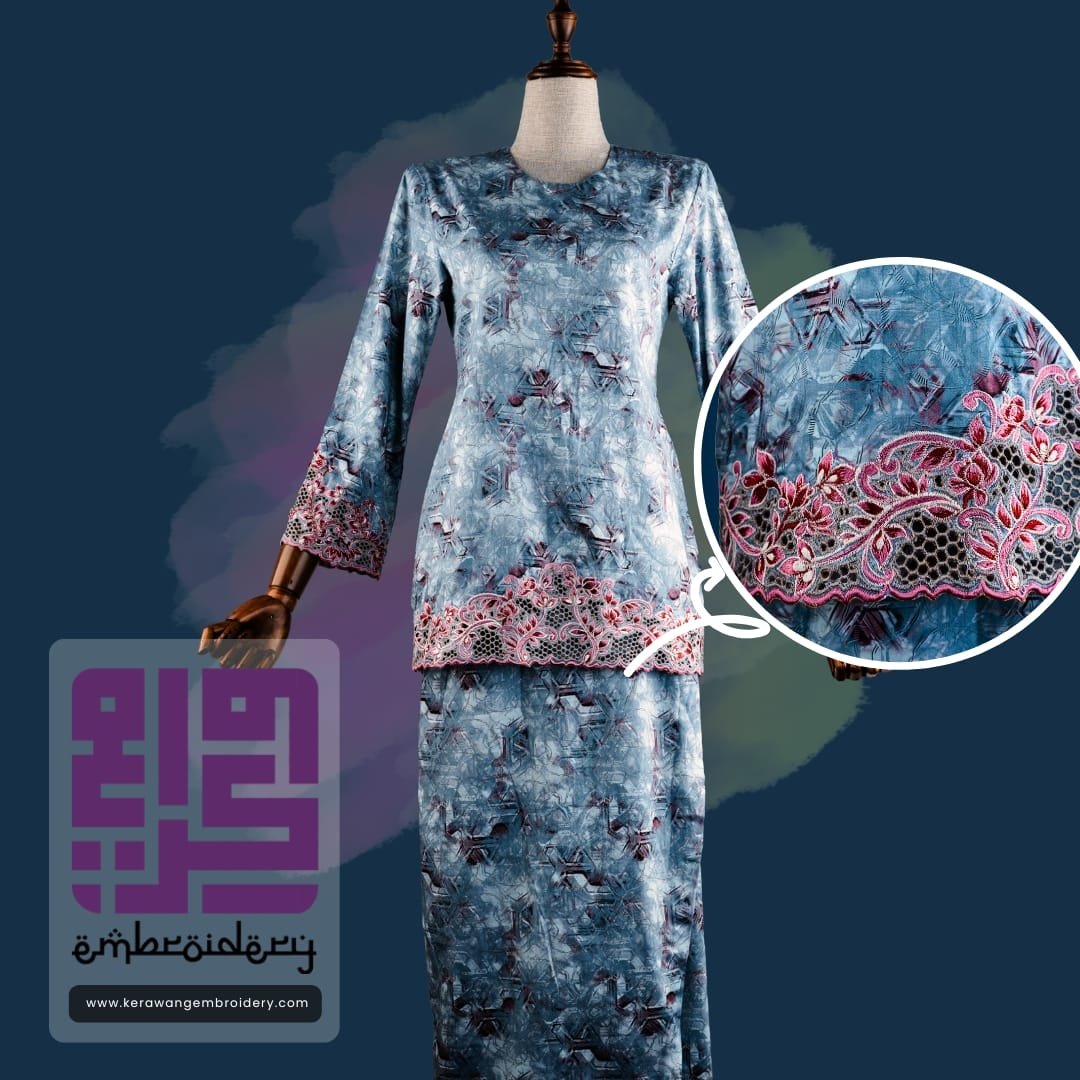 Tempahan Sulam Kurung Kedah Moden Motif Bunga Senduduk 01