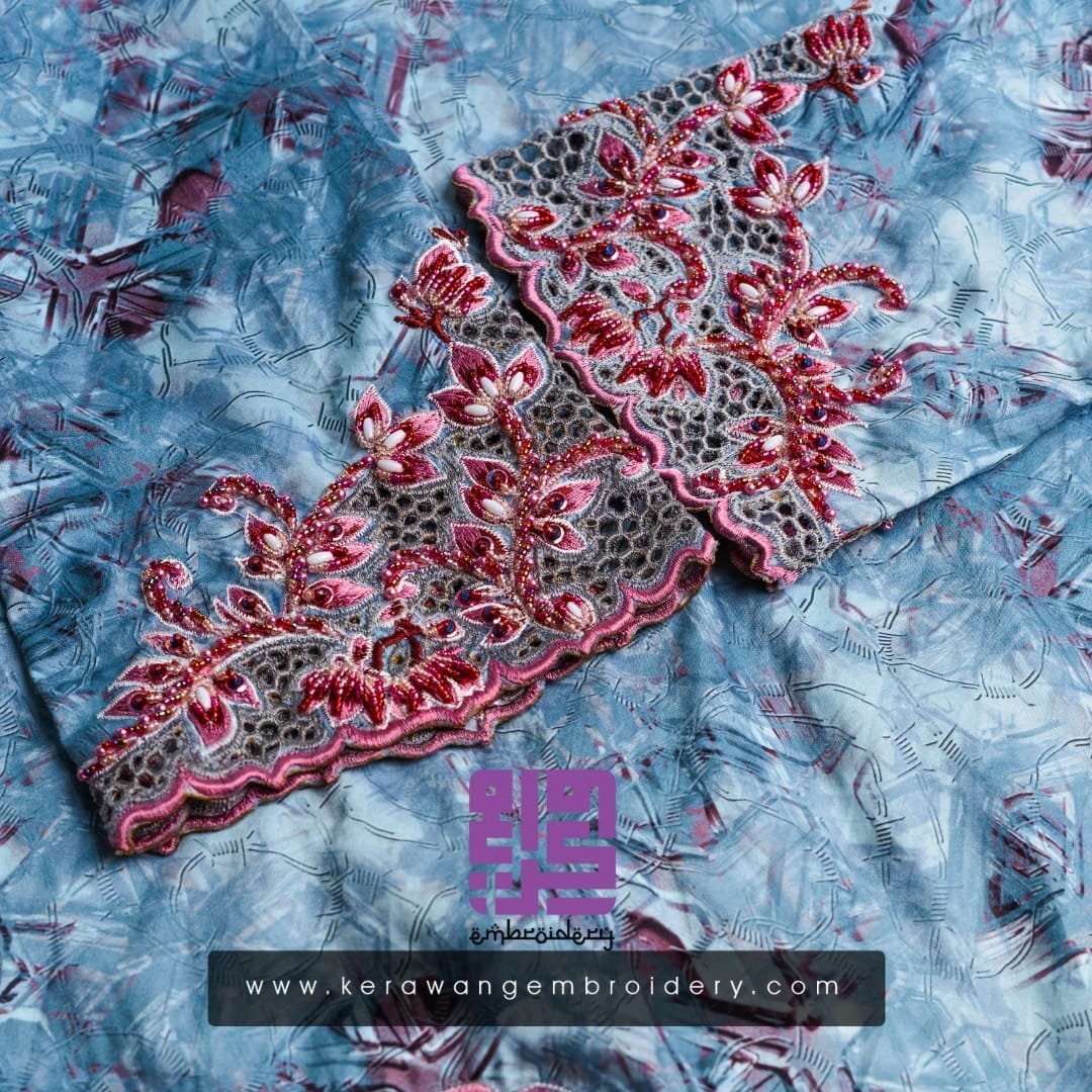 Tempahan Sulam Kurung Kedah Moden Motif Bunga Senduduk 04