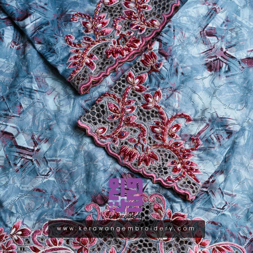 Tempahan Sulam Kurung Kedah Moden Motif Bunga Senduduk 06