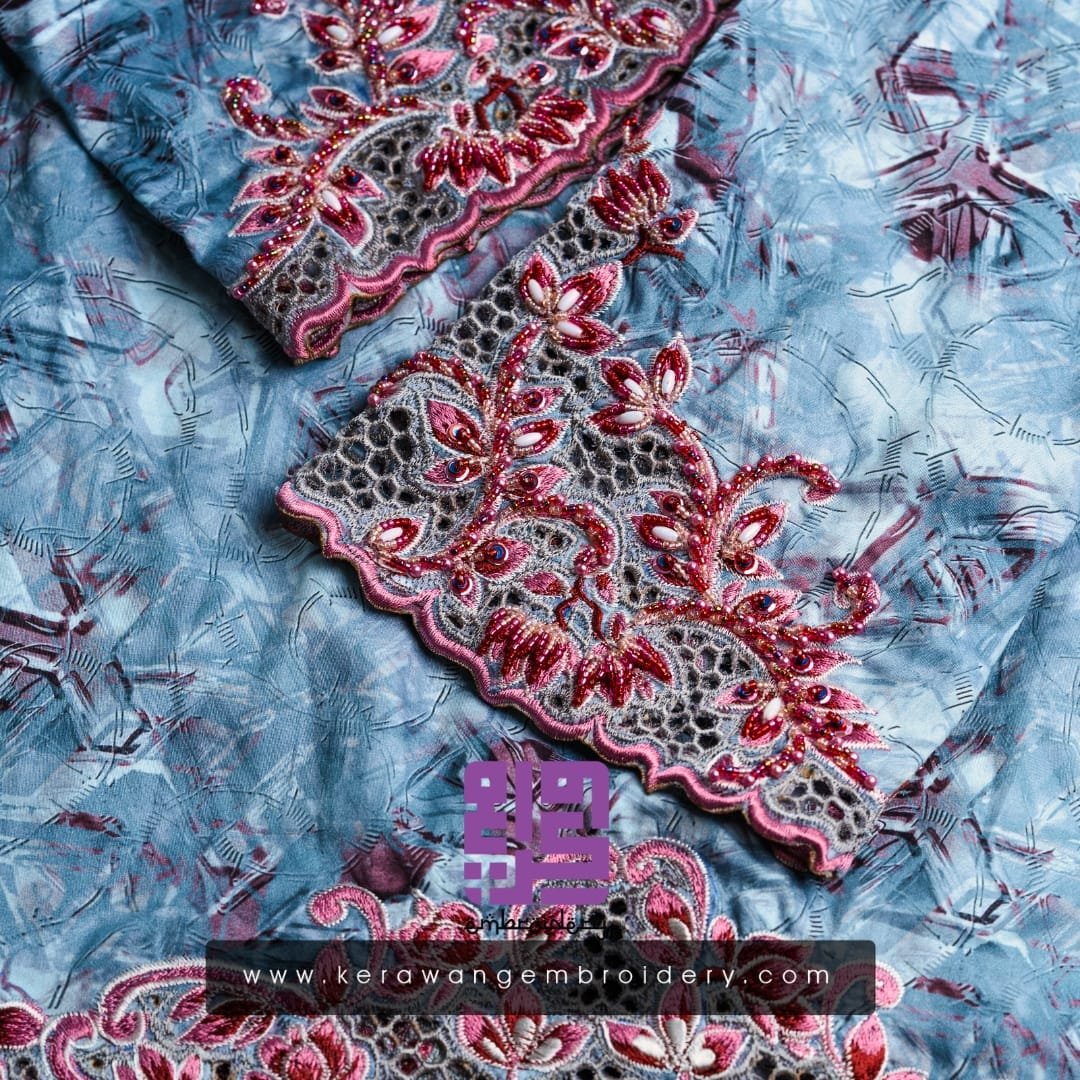 Tempahan Sulam Kurung Kedah Moden Motif Bunga Senduduk 07