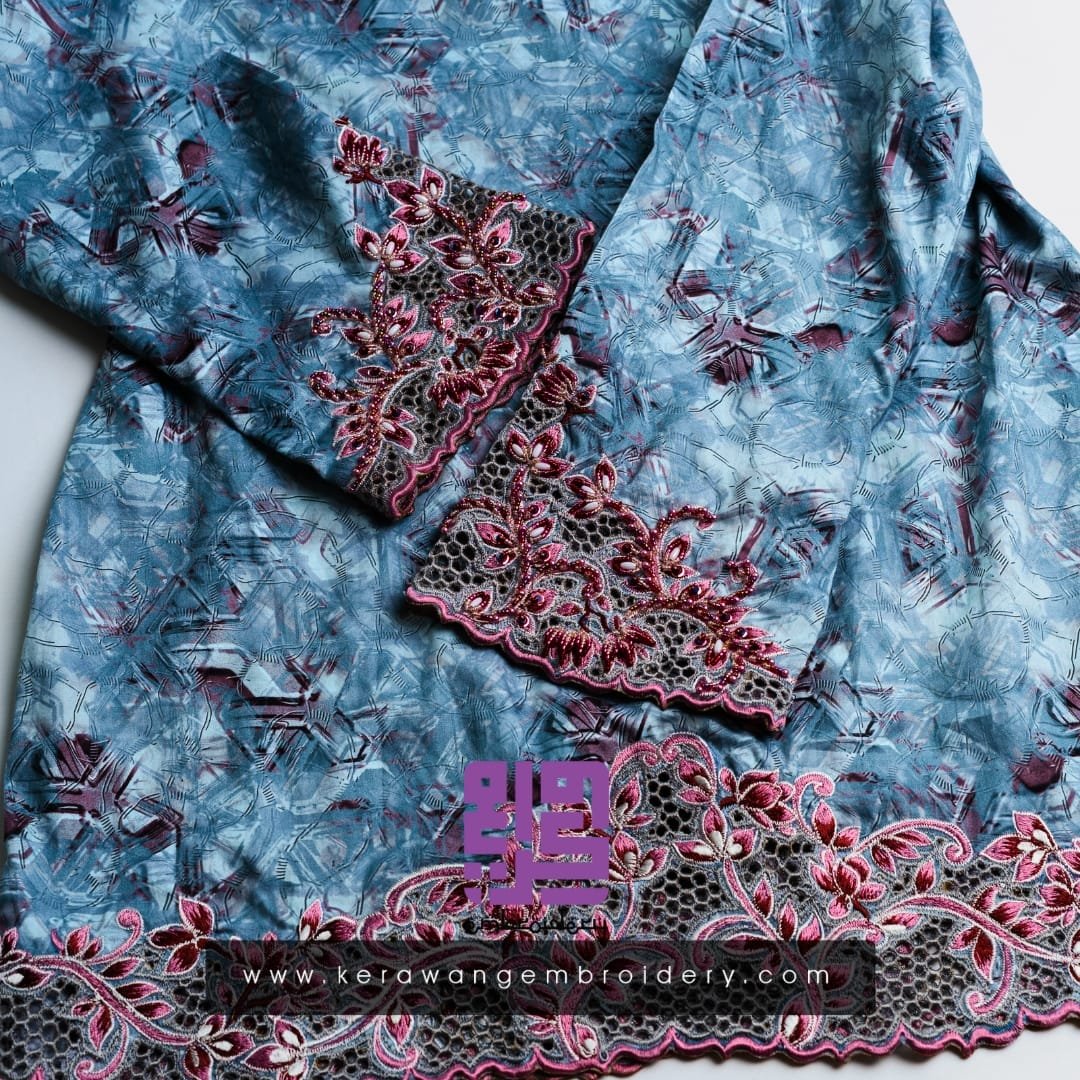 Tempahan Sulam Kurung Kedah Moden Motif Bunga Senduduk 08