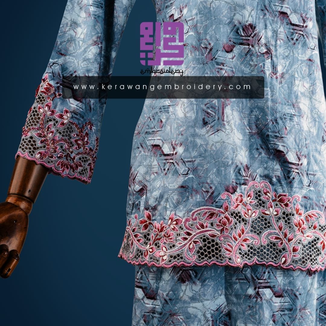 Tempahan Sulam Kurung Kedah Moden Motif Bunga Senduduk 13
