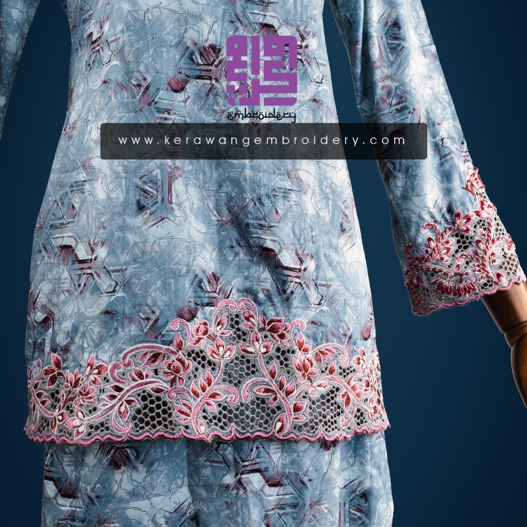 Tempahan Sulam Kurung Kedah Moden Motif Bunga Senduduk 14