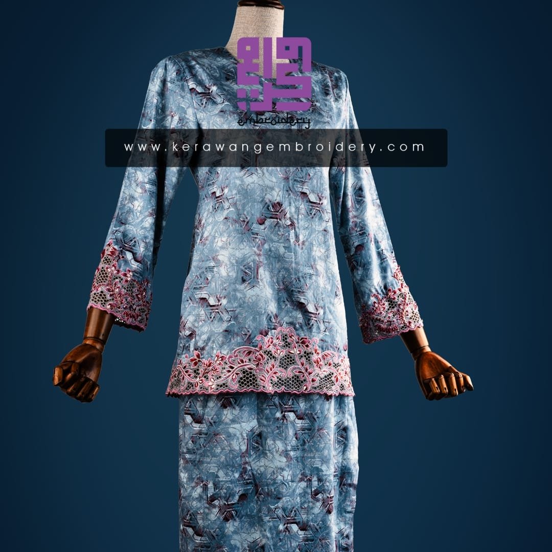 Tempahan Sulam Kurung Kedah Moden Motif Bunga Senduduk 15