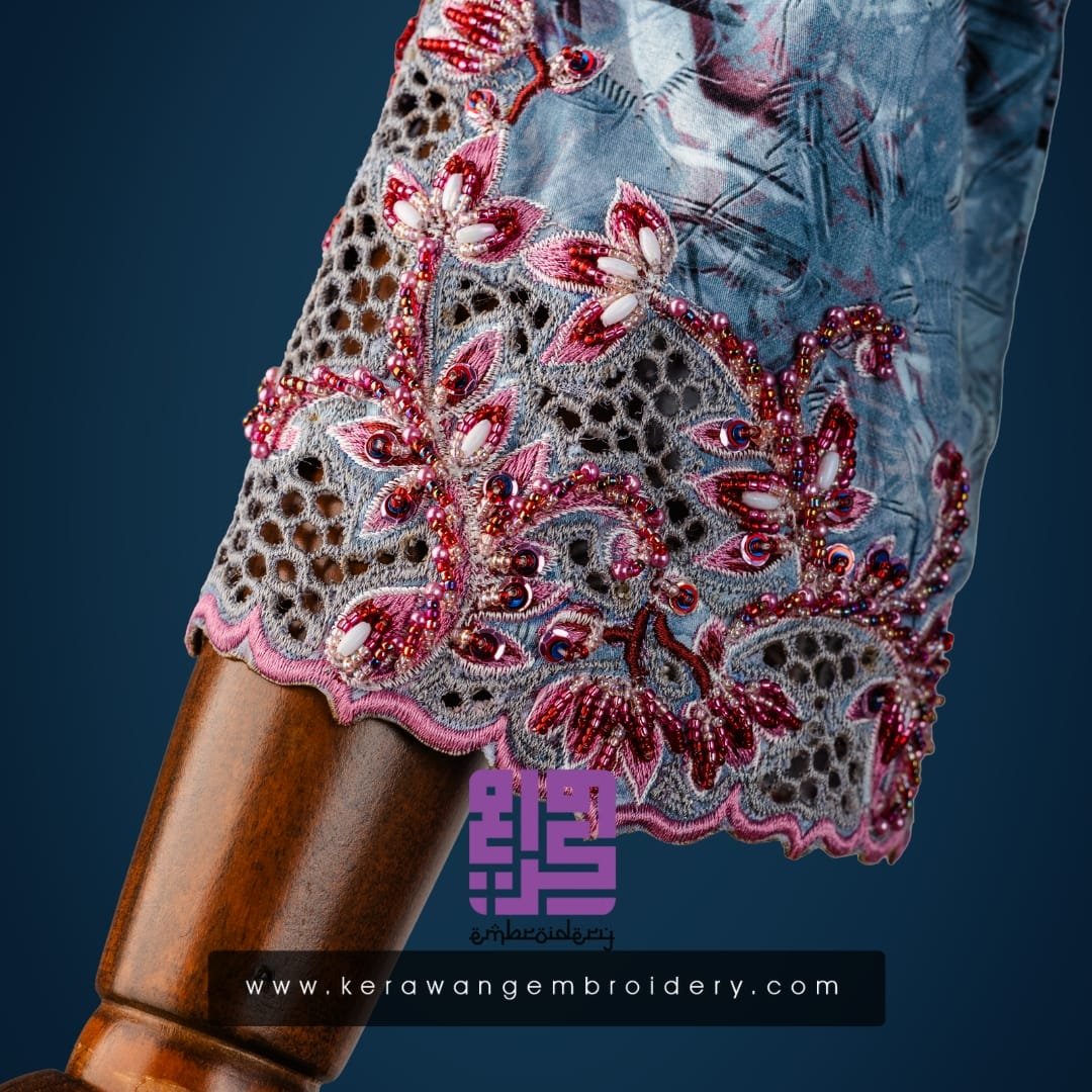 Tempahan Sulam Kurung Kedah Moden Motif Bunga Senduduk 17