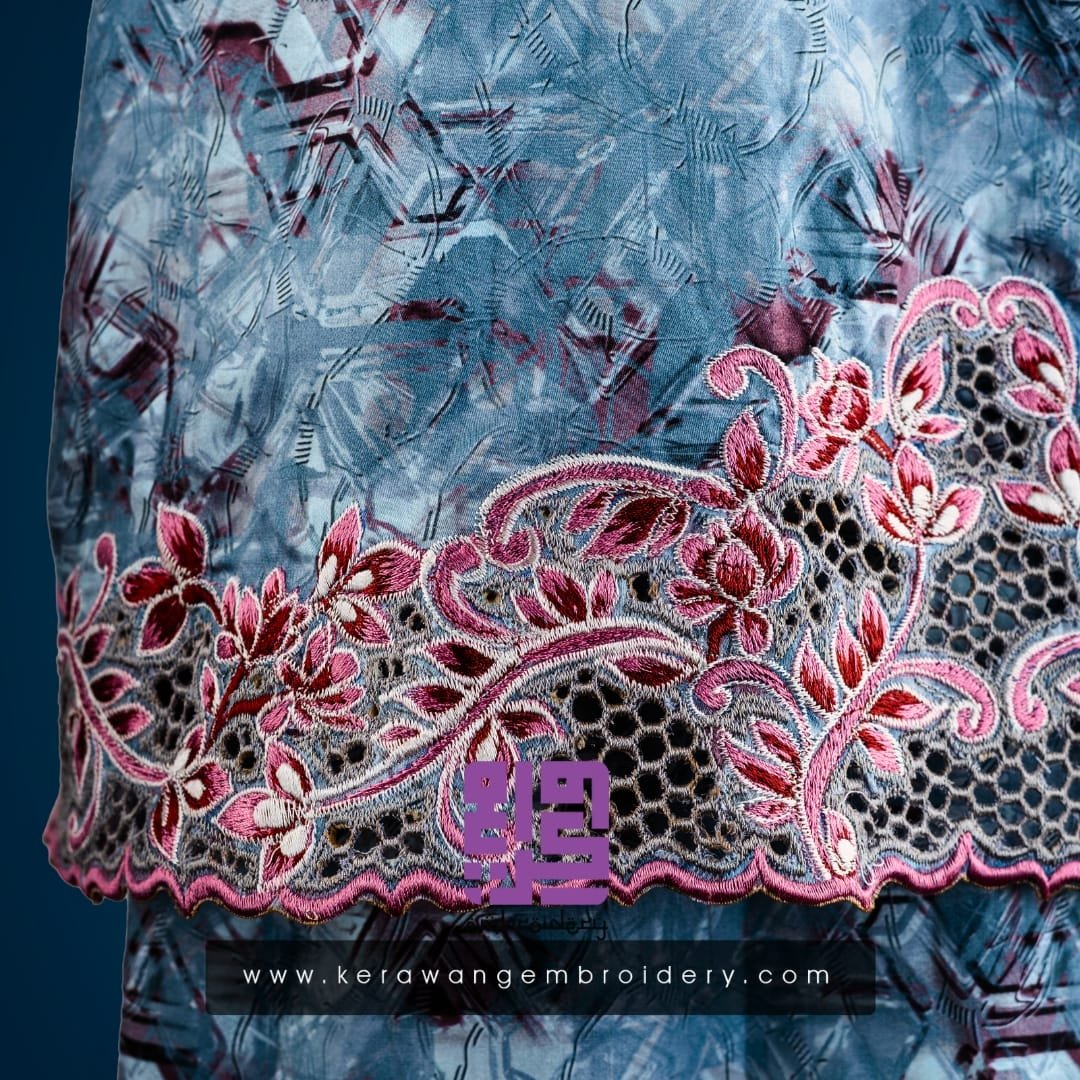 Tempahan Sulam Kurung Kedah Moden Motif Bunga Senduduk 18